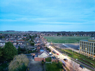 Fototapeta na wymiar High Angle View of Luton City During Sunset over England UK. Feb 19th, 2024