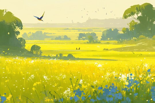 Peaceful rural landscape painting