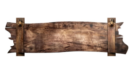 Empty rootten wood banner sign isolated on transparent background