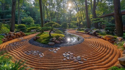 A Peaceful Zen Garden With Carefully Raked, Background Image, Background For Banner, HD