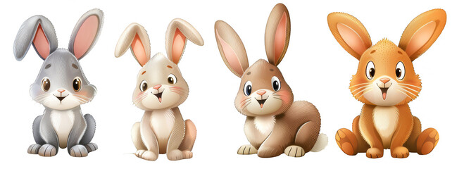 Detailed and expressive cartoon rabbits, perfect for animation, children's media, or festive Easter designs.