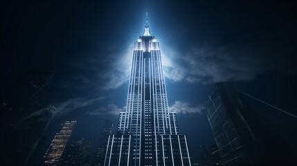 An abstract interpretation of the Empire State Building, with geometric patterns of light and shadow