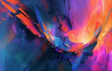 Digital abstract painting with spatial perspective and smoke
