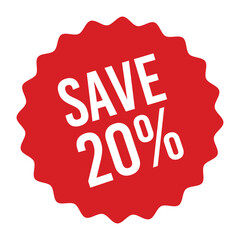 save 20% off sale tag, price tag, badge, label, sticker isolated on white background