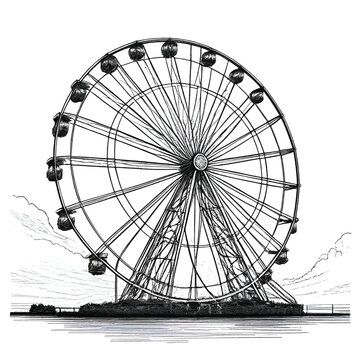 recommend clip art: Ferris wheel Monochrome ink sketch vector drawing, engraving style vector illustration