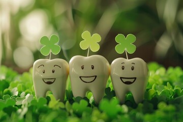 The photo of the happy teeth who celebrate st Patrick's day - obrazy, fototapety, plakaty