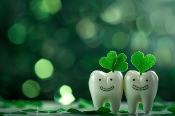 The photo of the happy teeth who celebrate st Patrick's day - obrazy, fototapety, plakaty