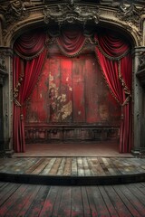 Old stage photography backdrop with no people.