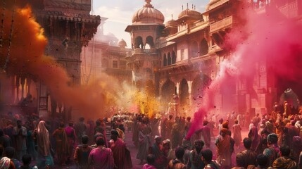 Holi Festival. People in coloured powder. - obrazy, fototapety, plakaty