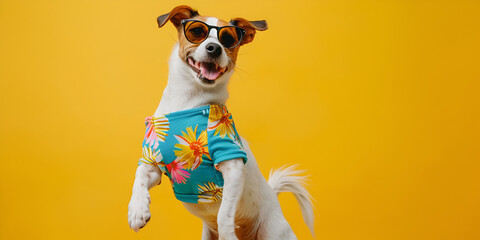 Dog bully  funny outfit portrait American bull and pit bull breed wearing summer fashionable.AI Generative - obrazy, fototapety, plakaty