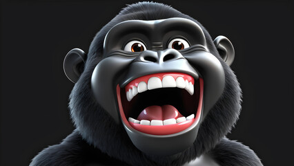 a cartoon gorilla with a happy face funny happy and cute gorilla laughing on a black background.