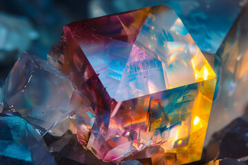 Futuristic Geometric Crystal with Soft Focus - Abstract Luminous Sfumato Art with Psychic Waves, Water, and Smoke Elements