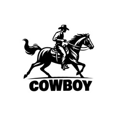 Cowboy riding horse silhouette icon logo vector illustration.