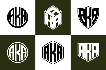 AKA initial letter geometric shape icon logo design vector. monogram, letter mark, circle, polygon, shield, symbol, emblem, elegant, abstract, wordmark, sign, art, typography, icon, geometric, shape