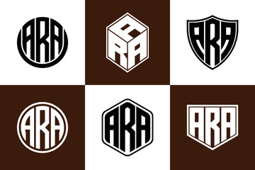 ARA initial letter geometric shape icon logo design vector. monogram, letter mark, circle, polygon, shield, symbol, emblem, elegant, abstract, wordmark, sign, art, typography, icon, geometric, shape