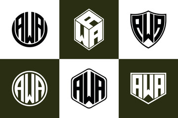 AWA initial letter geometric shape icon logo design vector. monogram, letter mark, circle, polygon, shield, symbol, emblem, elegant, abstract, wordmark, sign, art, typography, icon, geometric, shape - obrazy, fototapety, plakaty