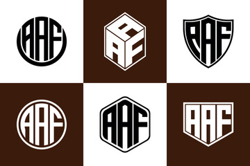 AAF initial letter geometric shape icon logo design vector. monogram, letter mark, circle, polygon, shield, symbol, emblem, elegant, abstract, wordmark, sign, art, typography, icon, geometric, shape
