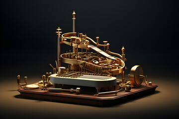 Obraz na płótnie Canvas Close-up of a disassembled golden metal music box, generated by AI. 3D illustration