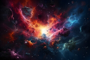 .A cosmic background with a colorful purple nebula and shining stars,  generated by AI. 3D illustration