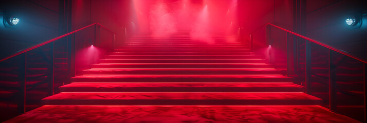 stage with a red carpet and a set of stairs, - obrazy, fototapety, plakaty