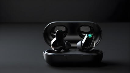 a noise-canceling earbuds on a black background. headphone