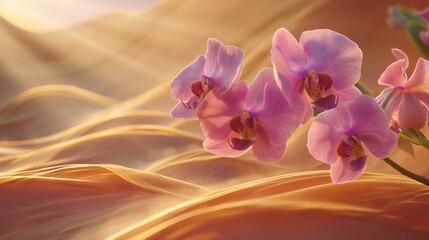 Orchid Mirage: Macro shot showcases orchids blooming amidst a desert oasis, wavering heatwaves.