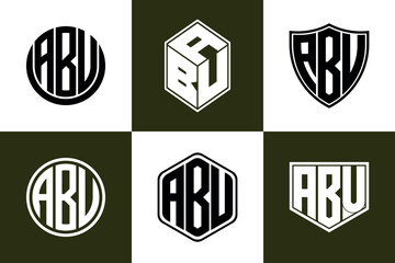 ABU initial letter geometric shape icon logo design vector. monogram, letter mark, circle, polygon, shield, symbol, emblem, elegant, abstract, wordmark, sign, art, typography, icon, geometric, shape