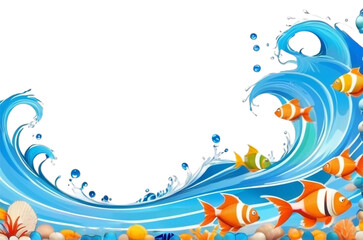 Fototapeta na wymiar colorful water wave frame with fish