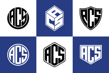 ACS initial letter geometric shape icon logo design vector. monogram, letter mark, circle, polygon, shield, symbol, emblem, elegant, abstract, wordmark, sign, art, typography, icon, geometric, shape - obrazy, fototapety, plakaty