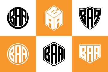 BAA initial letter geometric shape icon logo design vector. monogram, letter mark, circle, polygon, shield, symbol, emblem, elegant, abstract, wordmark, sign, art, typography, icon, geometric, shape