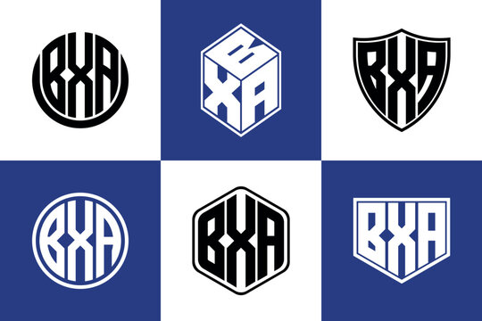 BXA initial letter geometric shape icon logo design vector. monogram, letter mark, circle, polygon, shield, symbol, emblem, elegant, abstract, wordmark, sign, art, typography, icon, geometric, shape