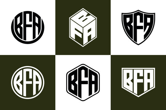 BFA initial letter geometric shape icon logo design vector. monogram, letter mark, circle, polygon, shield, symbol, emblem, elegant, abstract, wordmark, sign, art, typography, icon, geometric, shape