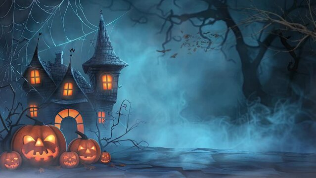 animated halloween night decorative with bat and moon background. seamless looping time-lapse virtual video animation background.