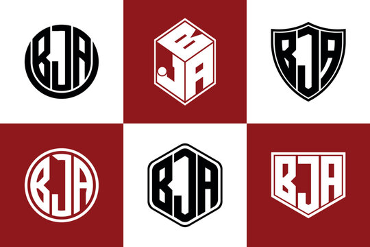 BJA initial letter geometric shape icon logo design vector. monogram, letter mark, circle, polygon, shield, symbol, emblem, elegant, abstract, wordmark, sign, art, typography, icon, geometric, shape