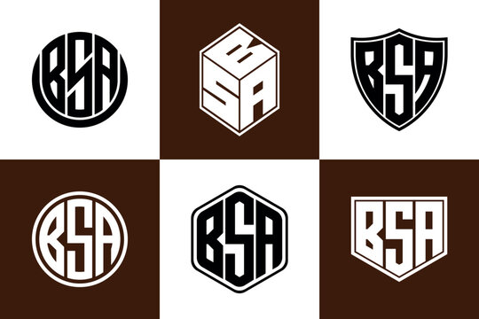 BSA initial letter geometric shape icon logo design vector. monogram, letter mark, circle, polygon, shield, symbol, emblem, elegant, abstract, wordmark, sign, art, typography, icon, geometric, shape