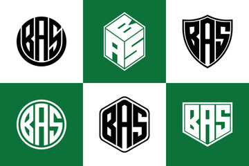 BAS initial letter geometric shape icon logo design vector. monogram, letter mark, circle, polygon, shield, symbol, emblem, elegant, abstract, wordmark, sign, art, typography, icon, geometric, shape - obrazy, fototapety, plakaty