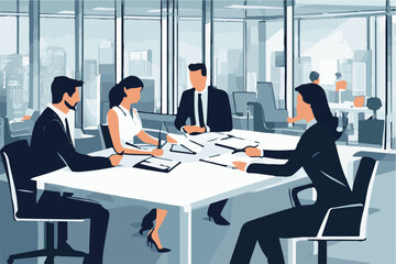 Teamwork, brainstorming, planning, meeting and business people discussion in modern office. Office Collaboration: Vector Teamwork Scene.