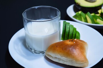 Toast milk avocado homemade breakfast background