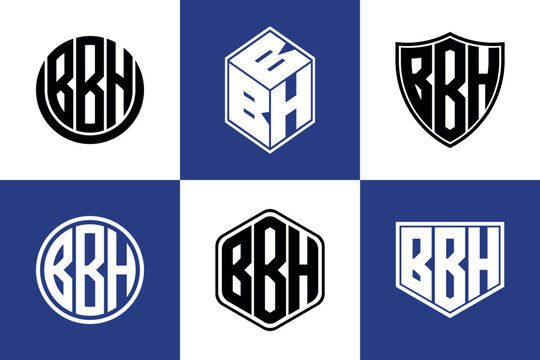 BBH initial letter geometric shape icon logo design vector. monogram, letter mark, circle, polygon, shield, symbol, emblem, elegant, abstract, wordmark, sign, art, typography, icon, geometric, shape