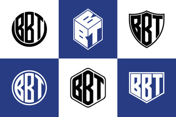 BBT initial letter geometric shape icon logo design vector. monogram, letter mark, circle, polygon, shield, symbol, emblem, elegant, abstract, wordmark, sign, art, typography, icon, geometric, shape