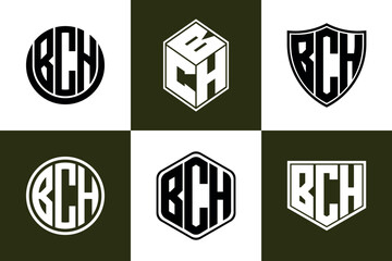BCH initial letter geometric shape icon logo design vector. monogram, letter mark, circle, polygon, shield, symbol, emblem, elegant, abstract, wordmark, sign, art, typography, icon, geometric, shape