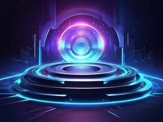 Podium light hologram tech technology background portal circle cyberpunk effect digital. Game element podium hologram light blue hud vector 3d future futuristic data concept neon vr fi abstract cyber