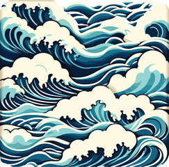 Beach ocean water waves art in vector illustration. Seascape Sonnet: Seamless Pattern of Ocean Waves.