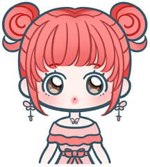 red hair cute girl with pink dress cartoon