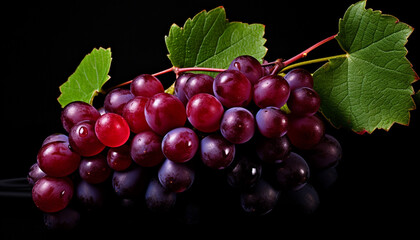 Freshness of nature ripe grape with organic healthy eating with dark background