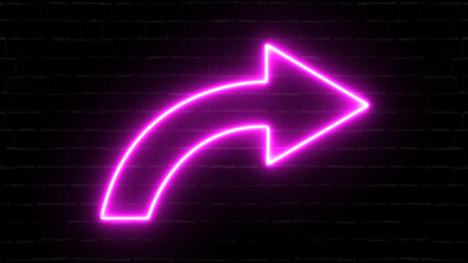 Realistic neon arrows. 3d render, abstract minimalist geometric arrow background.  Glowing neon motion sign, outline