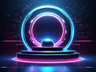 Podium light hologram tech technology background portal circle cyberpunk effect digital. Game element podium hologram light blue hud vector 3d future futuristic data concept neon vr fi abstract cyber
