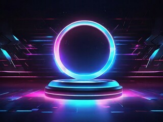 Podium light hologram tech technology background portal circle cyberpunk effect digital. Game element podium hologram light blue hud vector 3d future futuristic data concept neon vr fi abstract cyber