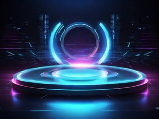 Podium light hologram tech technology background portal circle cyberpunk effect digital. Game element podium hologram light blue hud vector 3d future futuristic data concept neon vr fi abstract cyber