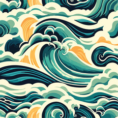 Fototapeta na wymiar Beach ocean water waves art in vector illustration. Liquid Lullaby: Seamless Ocean Wave Background.